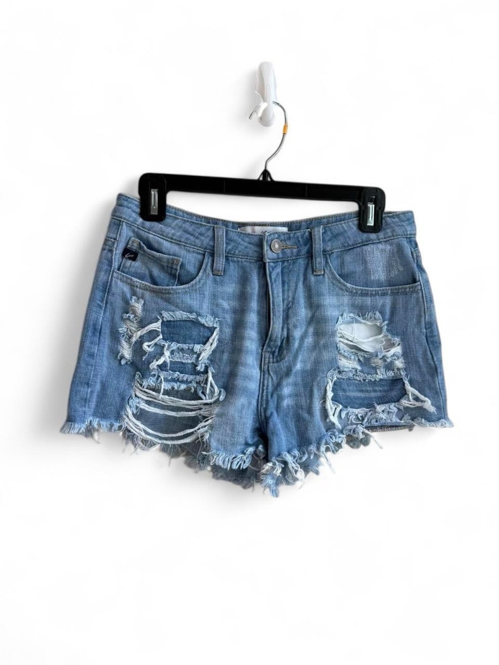 KanCan Estella Distressed High Rise Fray Hem Denim Shorts